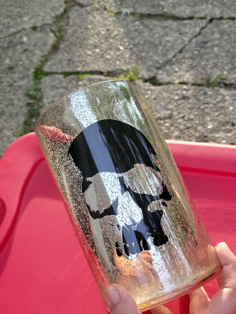 Mercury Glass Large Pillar Candle Holder,EUC,W/ Skeleton